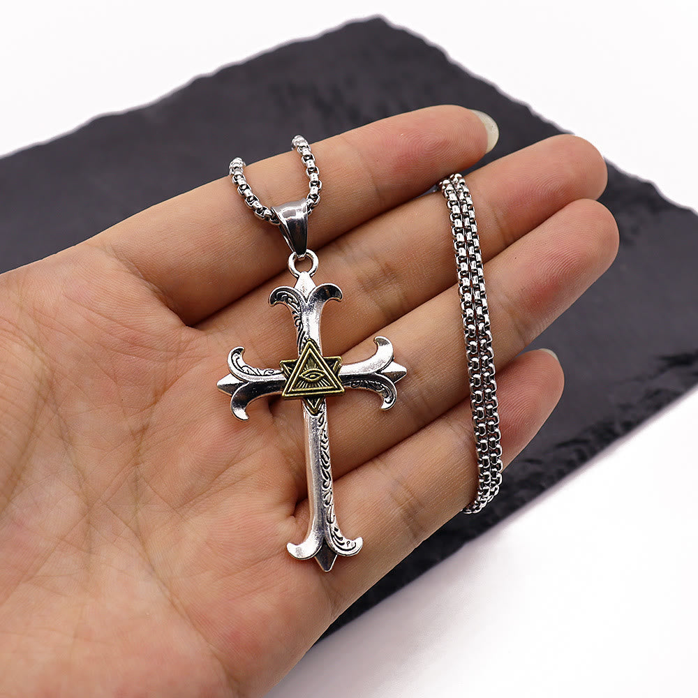 Collar con colgante de cadena de perlas cuadradas, diseño de moda, estilo sobrio, cruz de ojo de Dios
