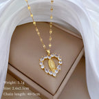 Collar con colgante de Nuestra Señora de Guadalupe, estilo lujo, con incrustaciones de piedras preciosas en forma de corazón