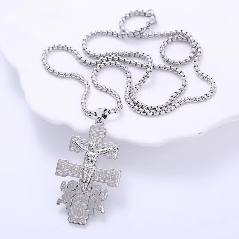 Collar con colgante de crucifijo retro de estilo clásico con ángeles