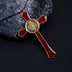 Collar con colgante grande de crucifijo artesanal rojo/azul estilo clásico (5 colores)