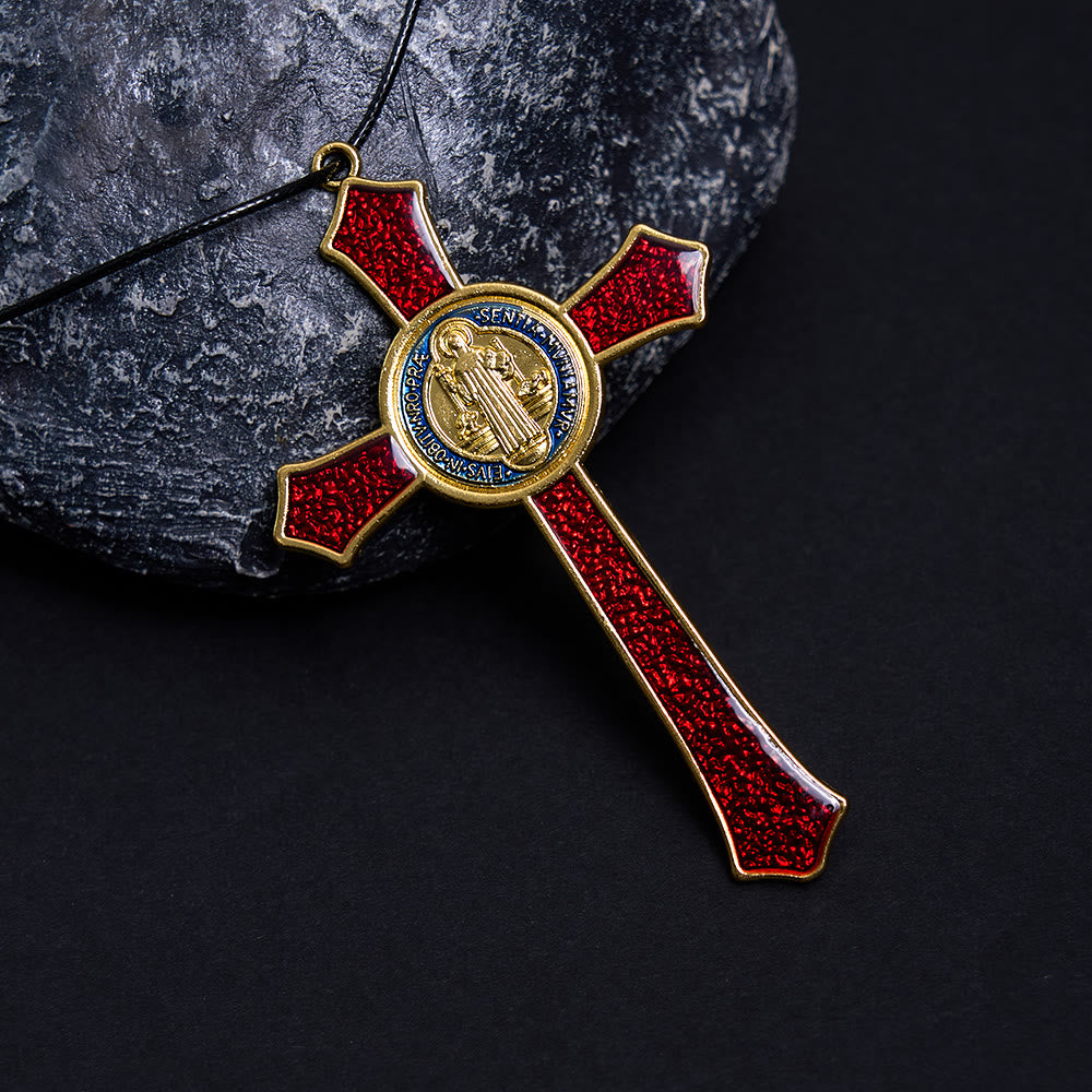 Collar con colgante grande de crucifijo artesanal rojo/azul estilo clásico (5 colores)