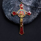 Collar con colgante grande de crucifijo artesanal rojo/azul estilo clásico (5 colores)