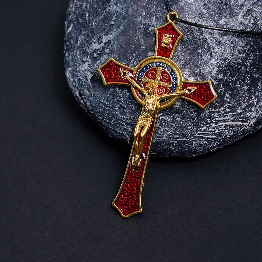 Collar con colgante grande de crucifijo artesanal rojo/azul estilo clásico (5 colores)