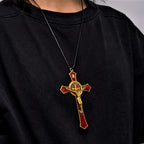 Collar con colgante grande de crucifijo artesanal rojo/azul estilo clásico (5 colores)