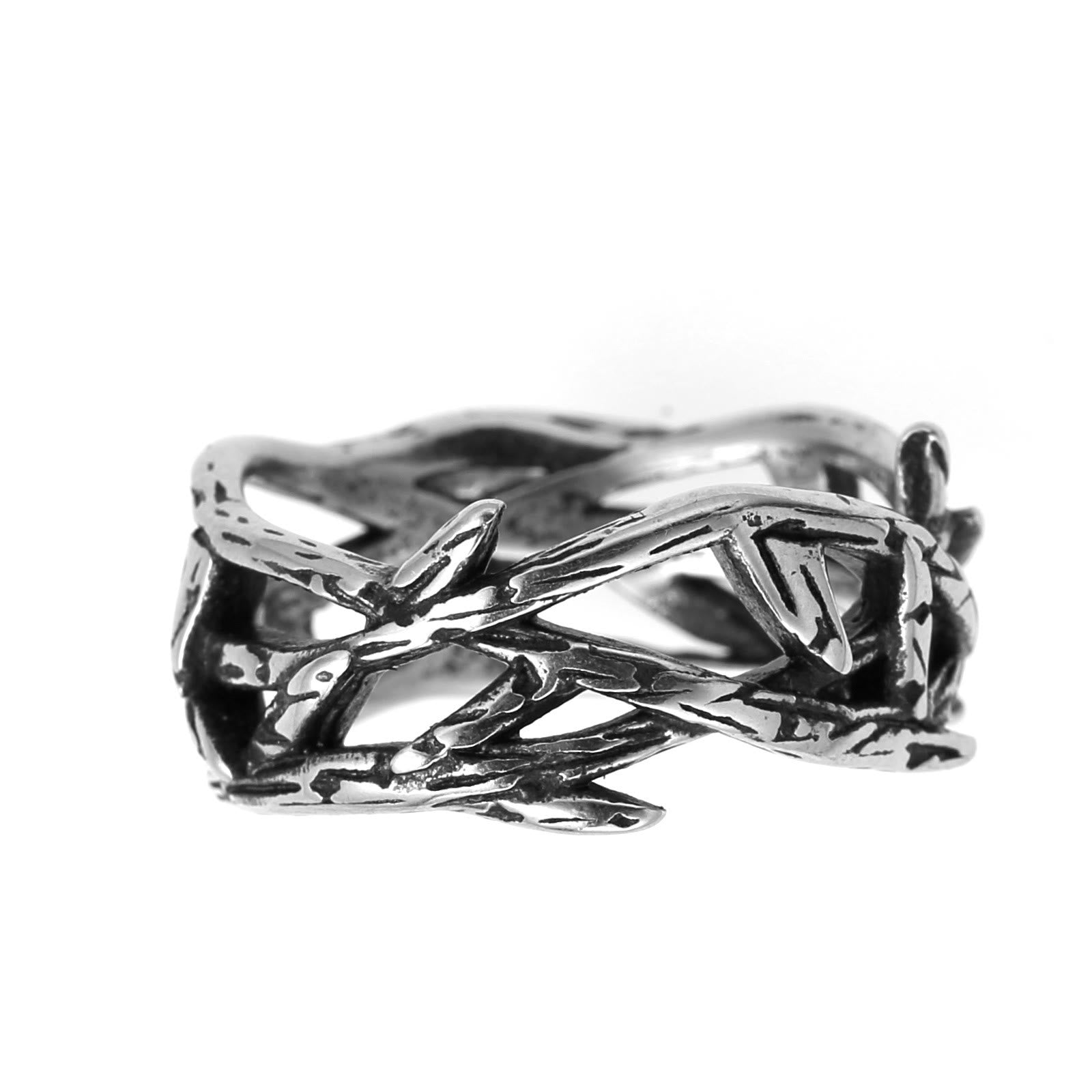 Anillo de acero de titanio con corona de espinas de Jesús de estilo retro, elaborado a mano
