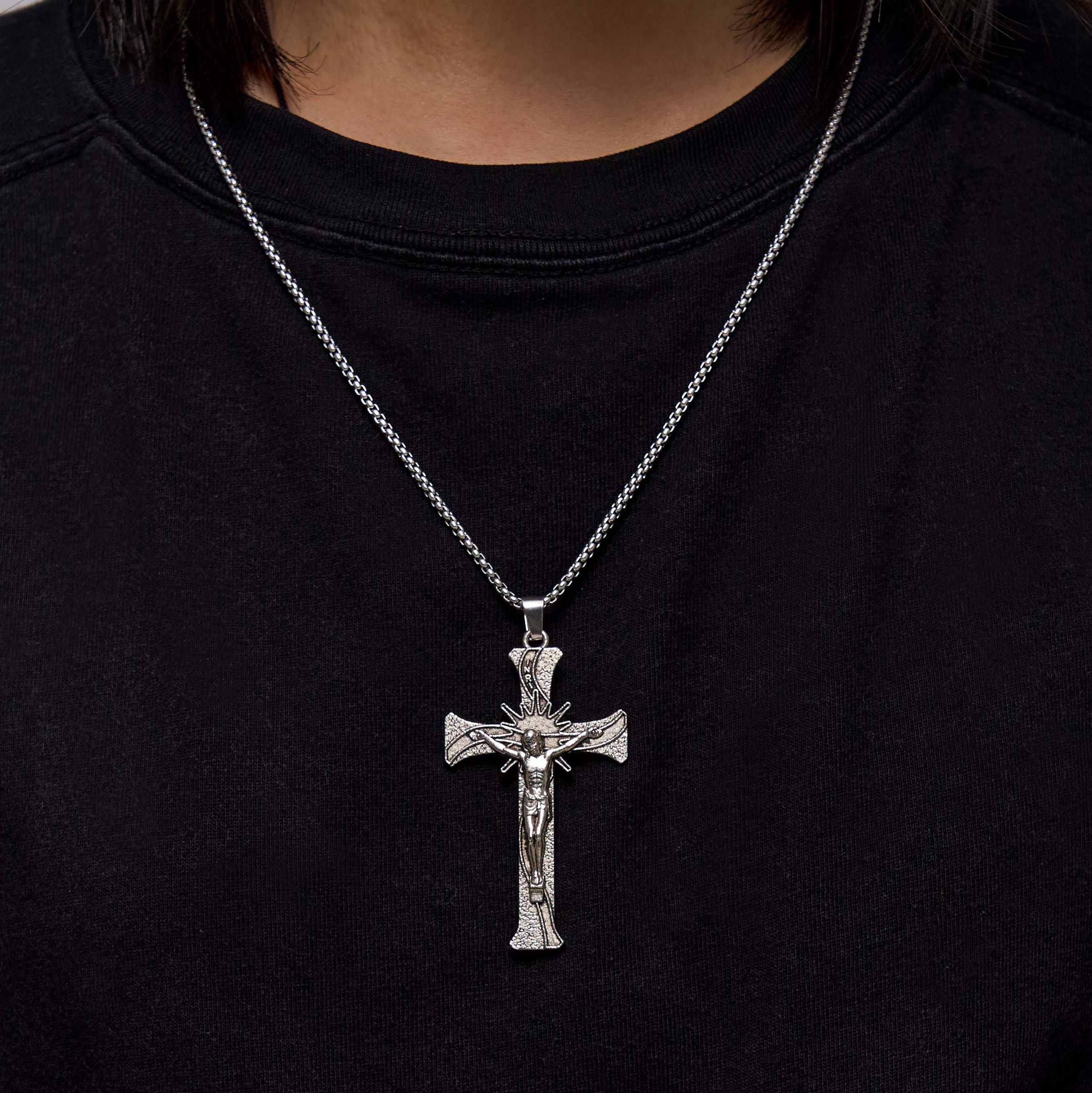 Collar con colgante de aleación con cruz de Jesús estilo retro clásico