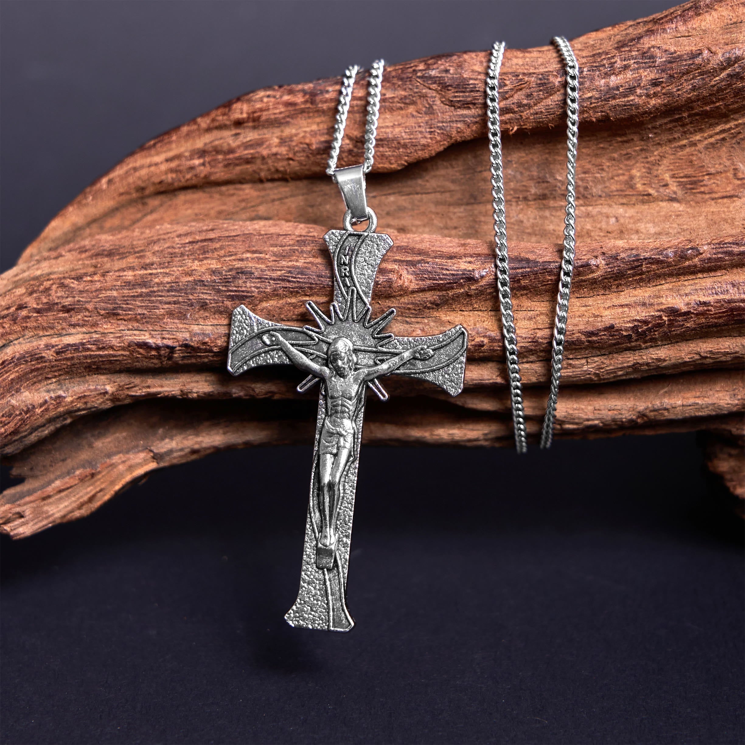 Collar con colgante de aleación con cruz de Jesús estilo retro clásico