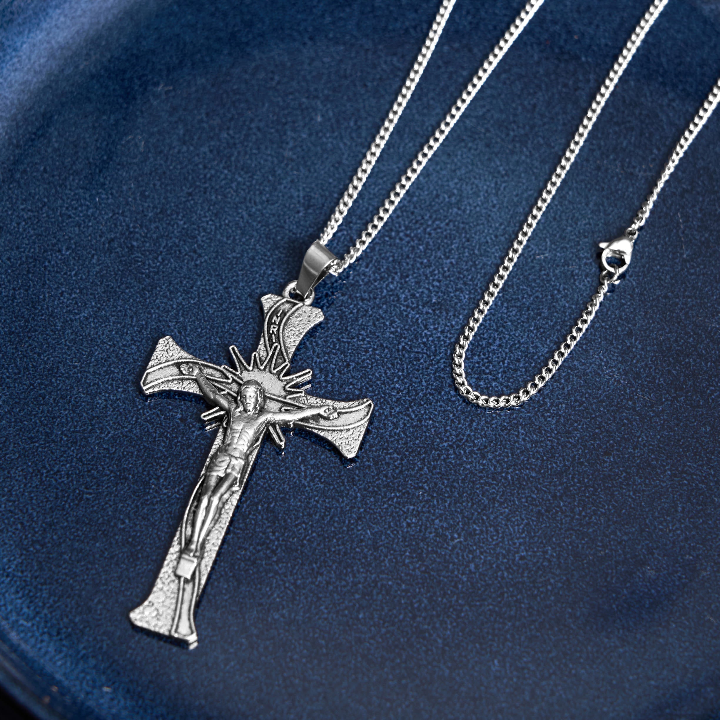 Collar con colgante de aleación con cruz de Jesús estilo retro clásico