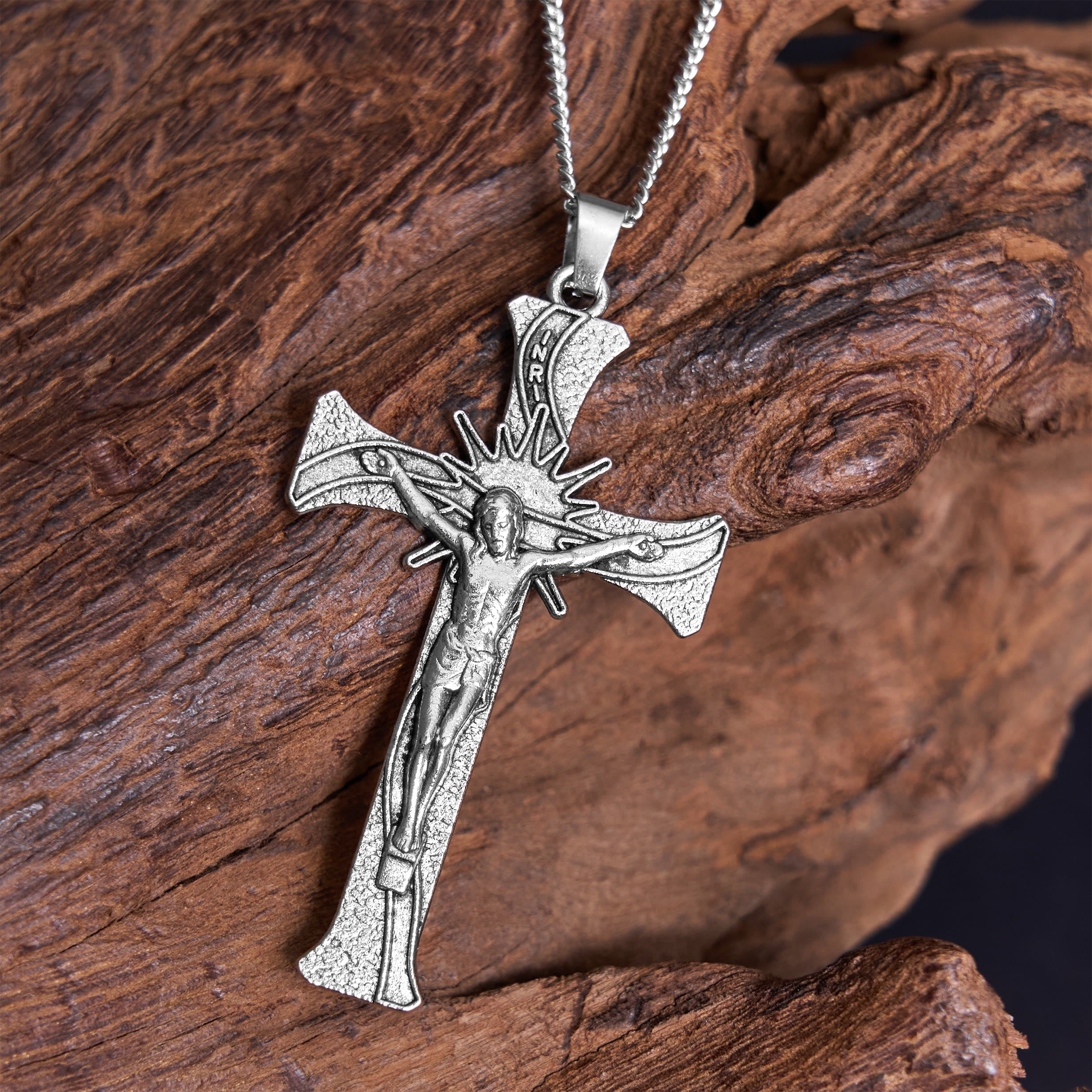 Collar con colgante de aleación con cruz de Jesús estilo retro clásico