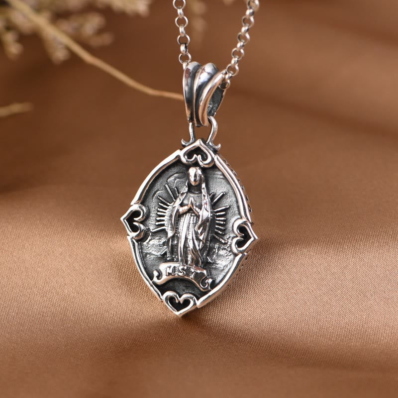 Collar con Colgante de Plata Esterlina de la Virgen de Guadalupe Estilo Retro Artesanal