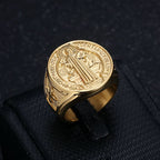 Anillo de acero de titanio clásico retro de protección de la fe de San Benito