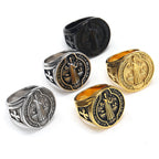 Anillo de acero de titanio clásico retro de protección de la fe de San Benito
