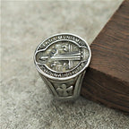Anillo de acero de titanio clásico retro de protección de la fe de San Benito