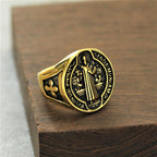 Anillo de acero de titanio clásico retro de protección de la fe de San Benito