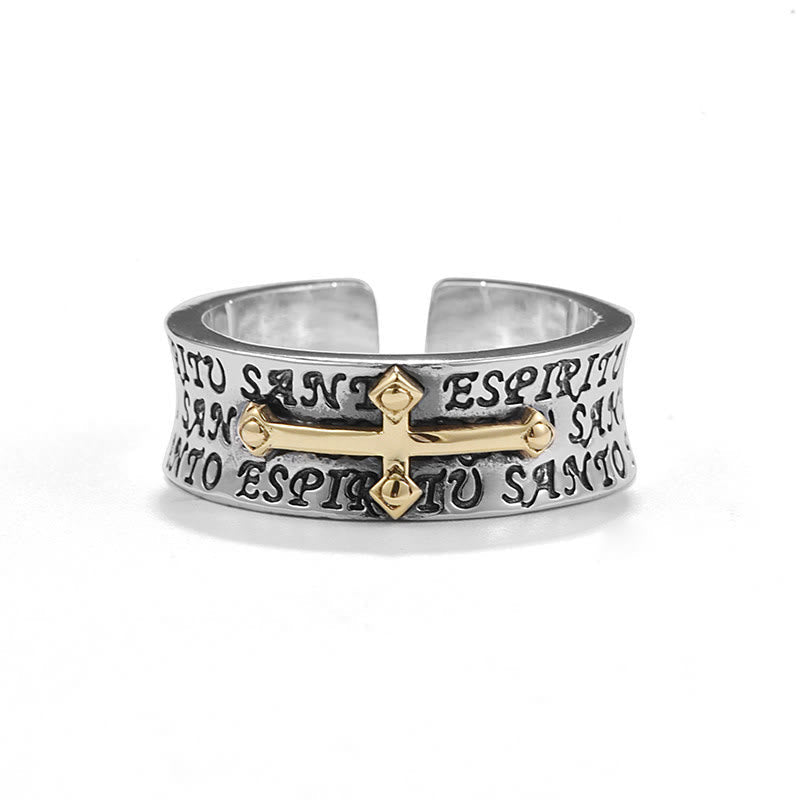 Anillo ajustable de aleación con Medalla Milagrosa de la Virgen María en oro de dos tonos estilo retro