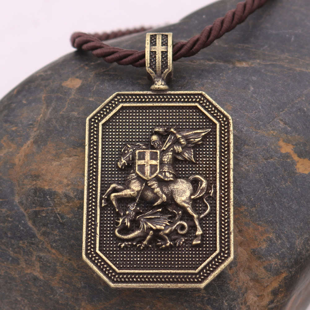 Collar con colgante de San Jorge y el Dragón estilo clásico, con oración de protección