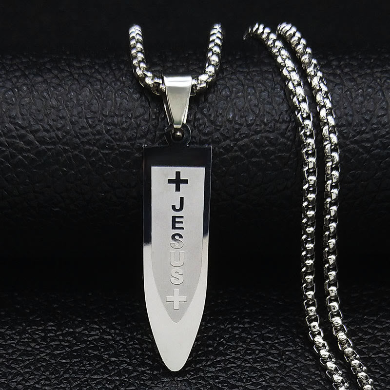 Collar colgante de cruz de Jesús divino grabado estilo moderno