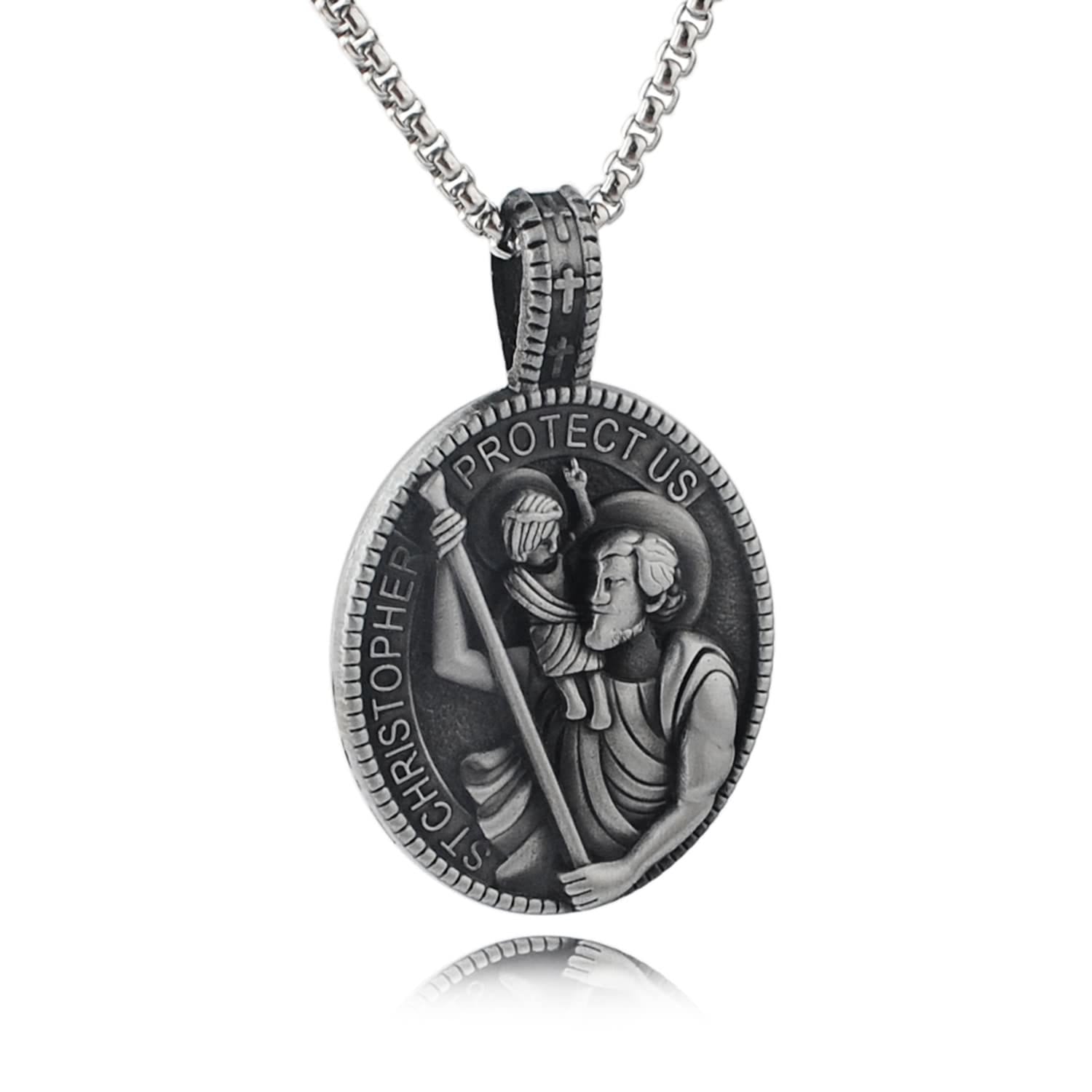 Collar con Colgante de San Cristóbal Protégenos, Estilo Clásico Artesanal