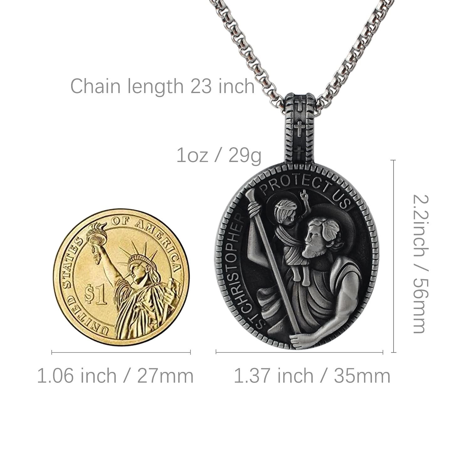 Collar con Colgante de San Cristóbal Protégenos, Estilo Clásico Artesanal