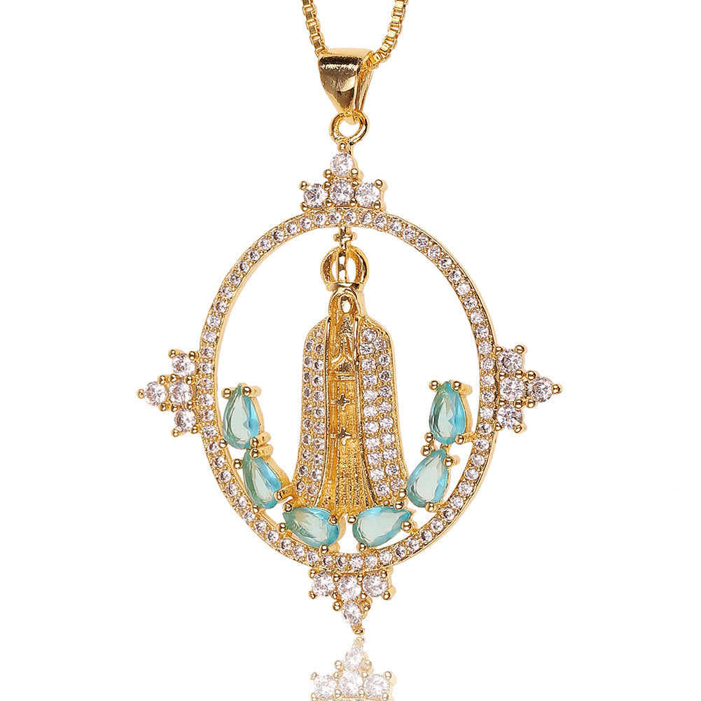 Collar Moderno de Nuestra Señora de Fátima Incrustado con Bendición Divina