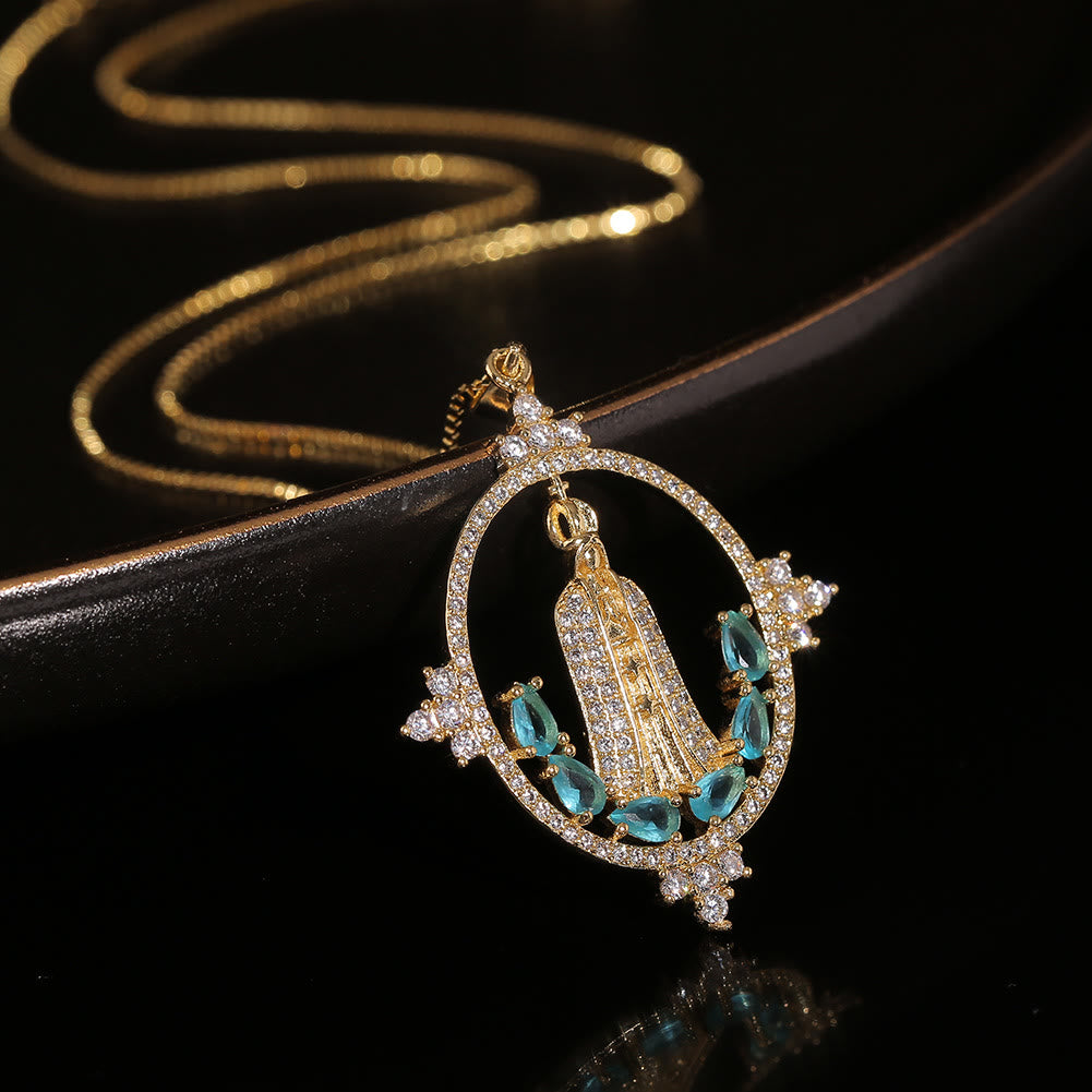 Collar Moderno de Nuestra Señora de Fátima Incrustado con Bendición Divina