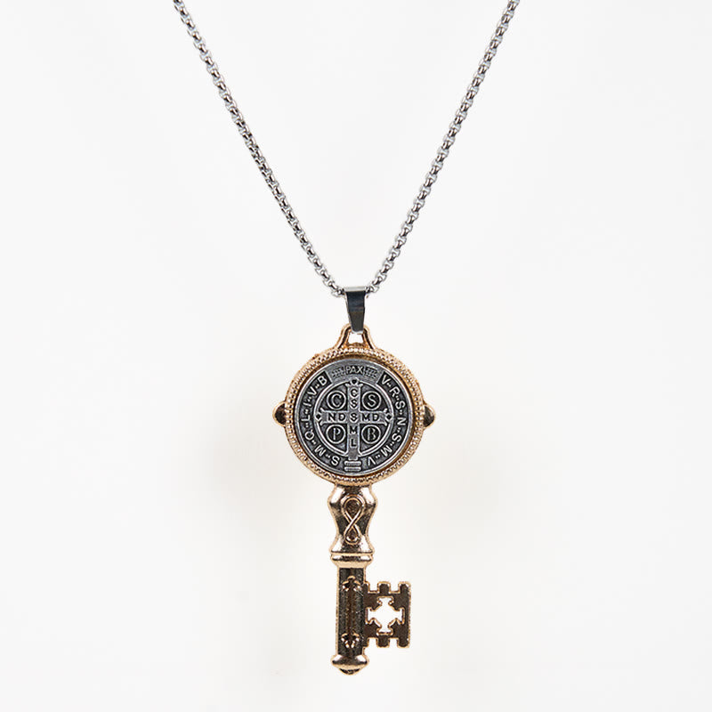 Collar con dije de aleación "San Benito protégenos" la llave de la fe