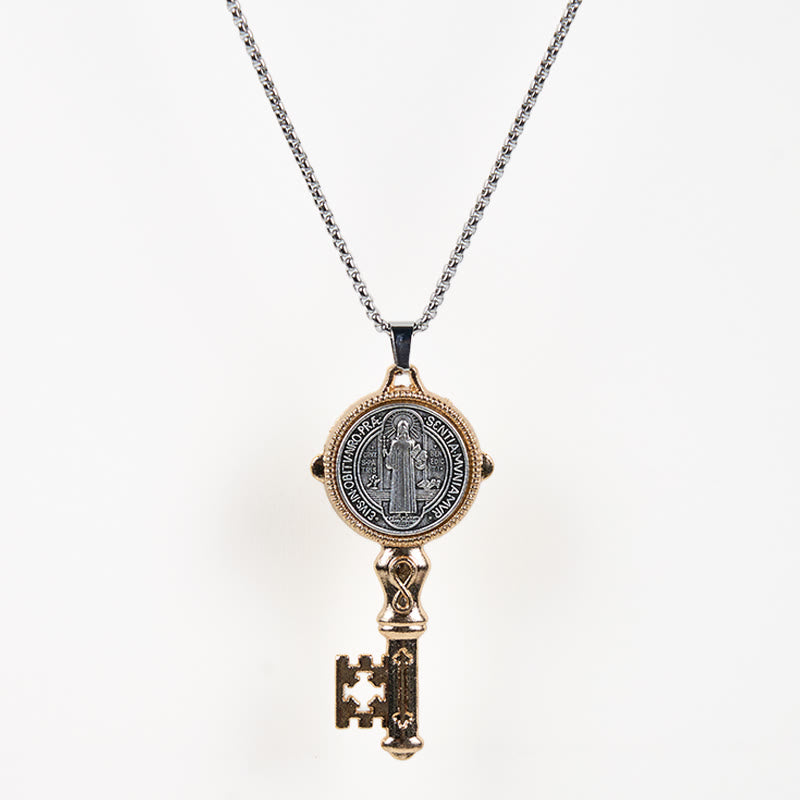 Collar con dije de aleación "San Benito protégenos" la llave de la fe
