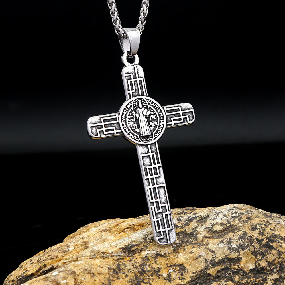Collar con colgante de titanio de la Cruz de San Benito Protégenos