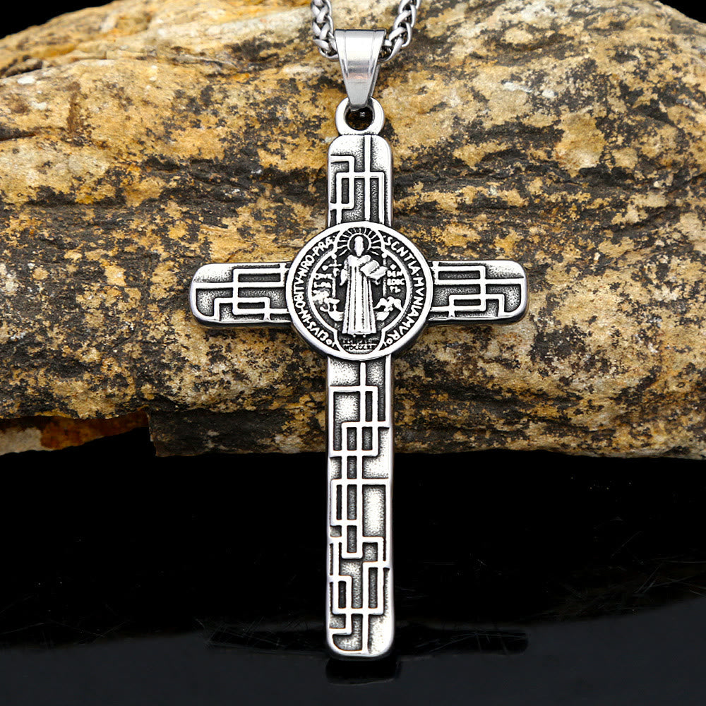 Collar con colgante de titanio de la Cruz de San Benito Protégenos