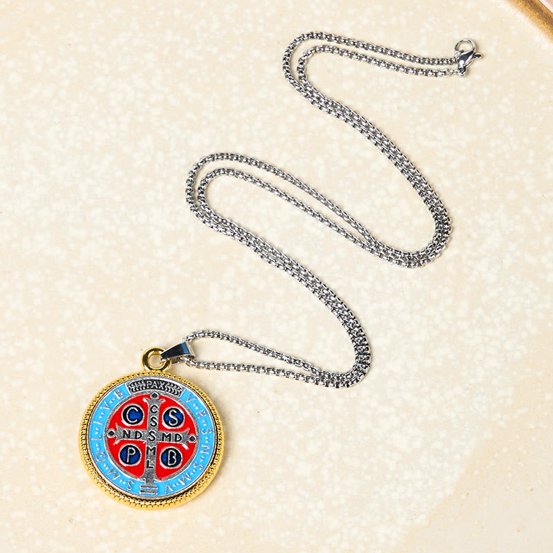 Collar con colgante de exorcismo de fe de San Benito, estilo retro, 2 colores
