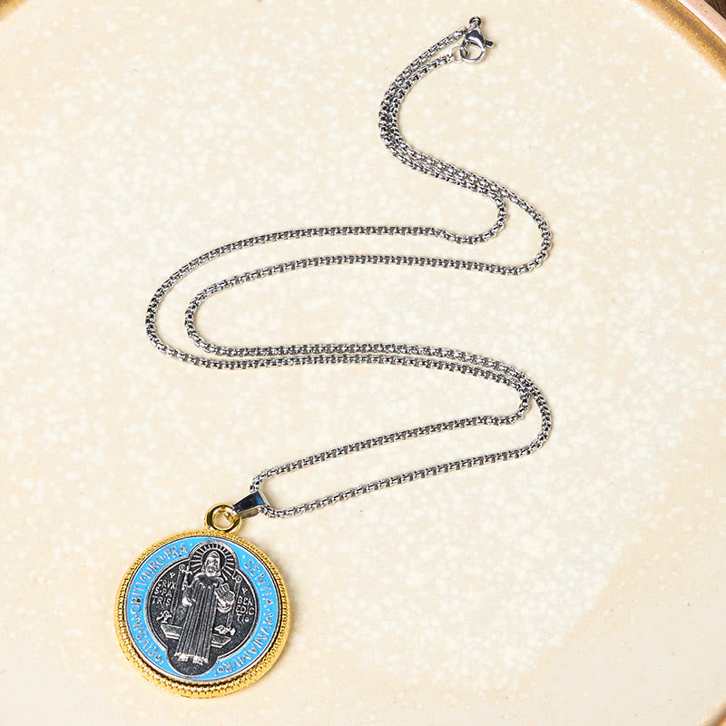 Collar con colgante de exorcismo de fe de San Benito, estilo retro, 2 colores