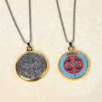 Collar con colgante de exorcismo de fe de San Benito, estilo retro, 2 colores