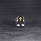 Classic Style Cracked Stone Pattern Cross Devine Faith Ring