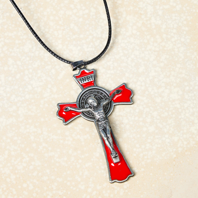 Collar con colgante de protección divina de crucifijo multicolor estilo clásico (6 colores)