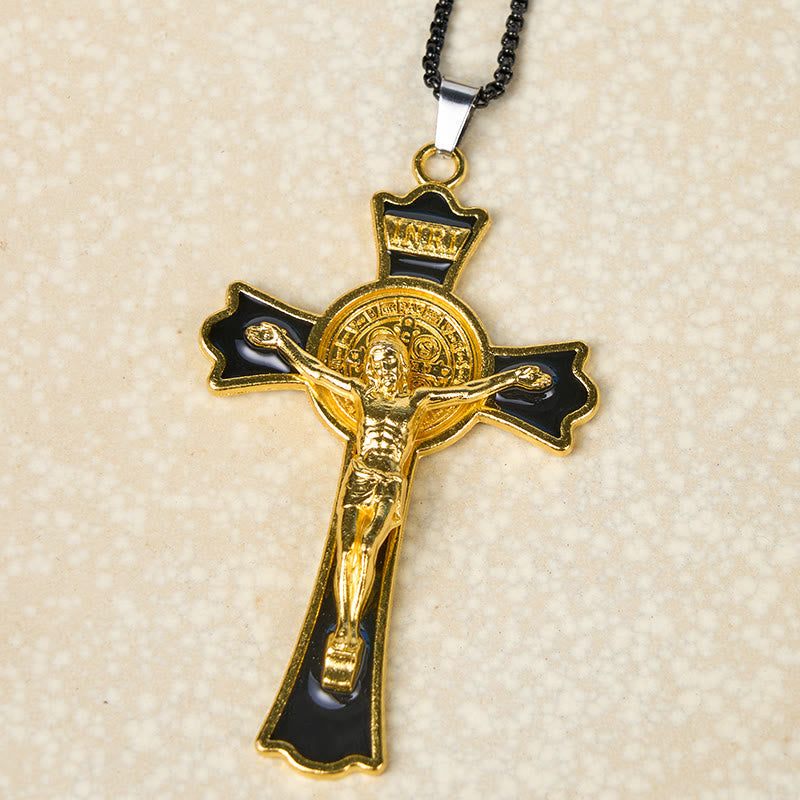 Collar con colgante de protección divina de crucifijo multicolor estilo clásico (6 colores)