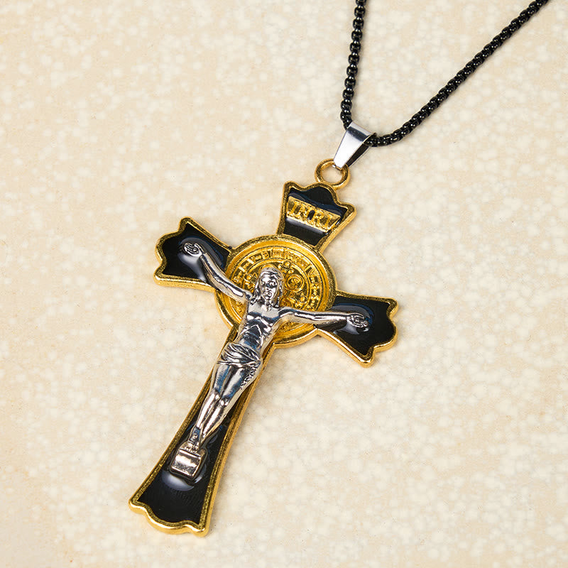 Collar con colgante de protección divina de crucifijo multicolor estilo clásico (6 colores)