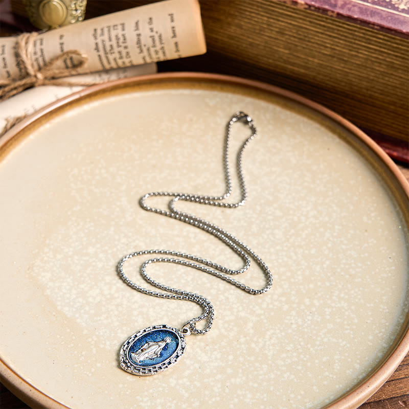 Collar con colgante de esmalte en relieve de Medalla Milagrosa Sagrada de estilo clásico