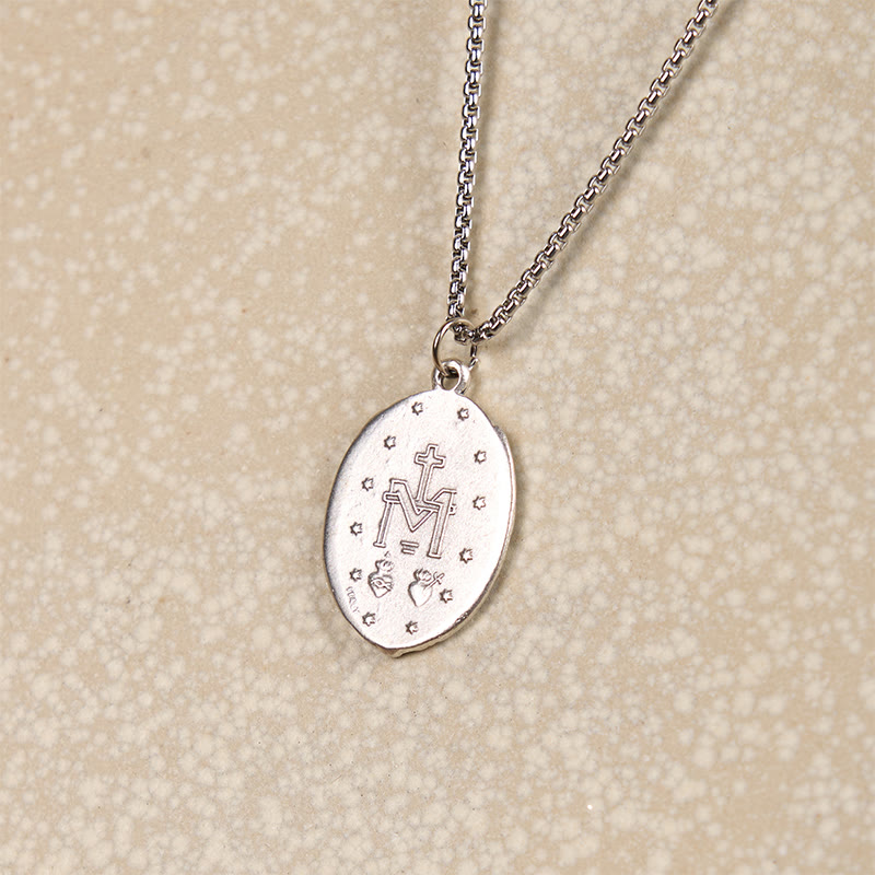 Collar con colgante de esmalte en relieve de Medalla Milagrosa Sagrada de estilo clásico