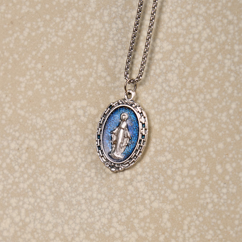 Collar con colgante de esmalte en relieve de Medalla Milagrosa Sagrada de estilo clásico