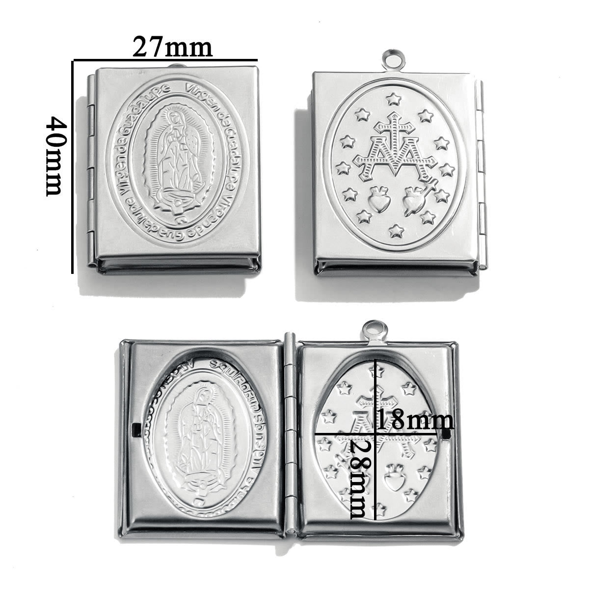 Collar con colgante de caja de fotos de San Benito y la Virgen María de estilo moderno