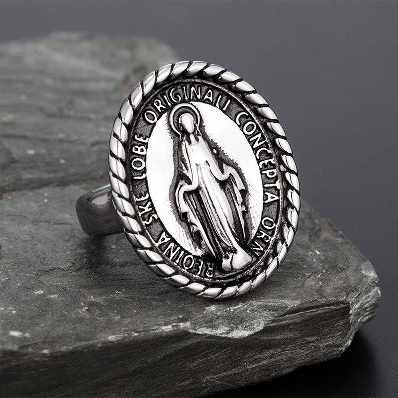 Anillo bendición medallón de la Virgen María de estilo clásico