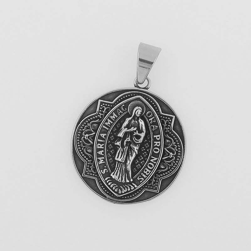 Collar con colgante redondo de estilo retro con patrón de la Virgen María