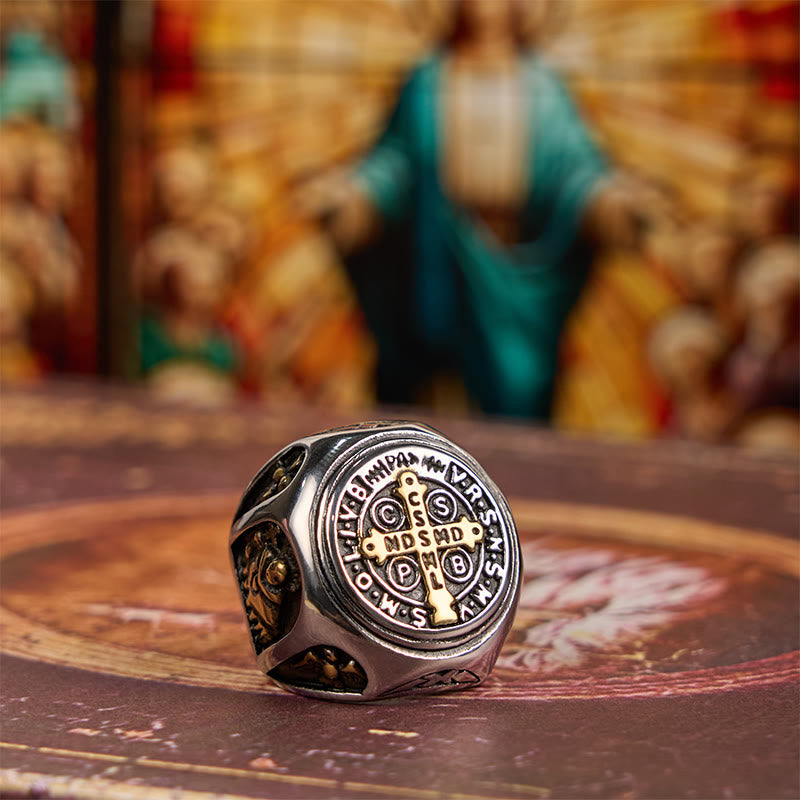 Anillo Bendición San Benito Cruz Estilo Clásico