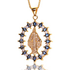 Collar con colgante de la Virgen de la Medalla Milagrosa con piedras preciosas, estilo de lujo