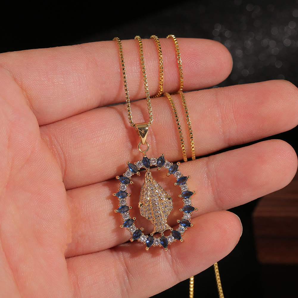 Collar con colgante de la Virgen de la Medalla Milagrosa con piedras preciosas, estilo de lujo