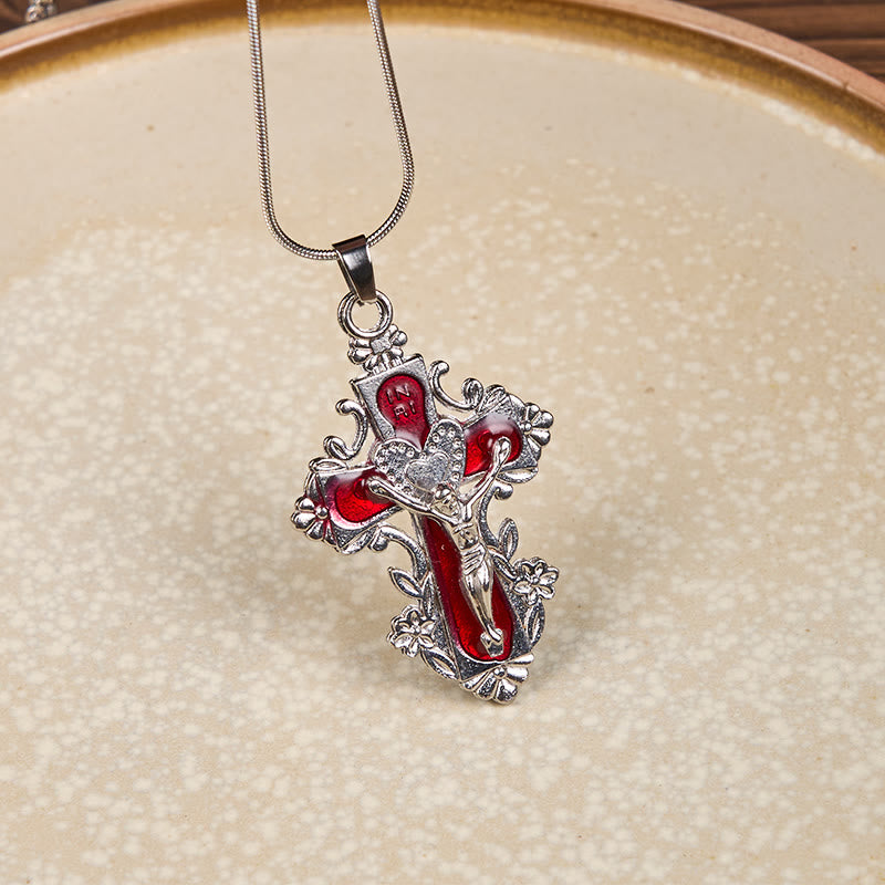 Collar con colgante de crucifijo clásico de 4 colores con cruz de Jesús
