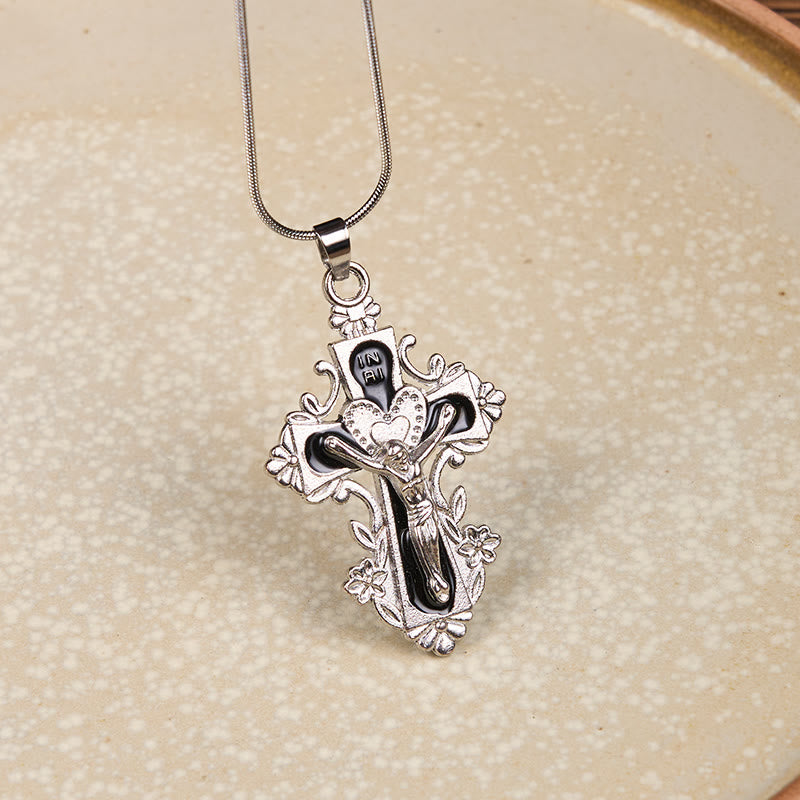Collar con colgante de crucifijo clásico de 4 colores con cruz de Jesús