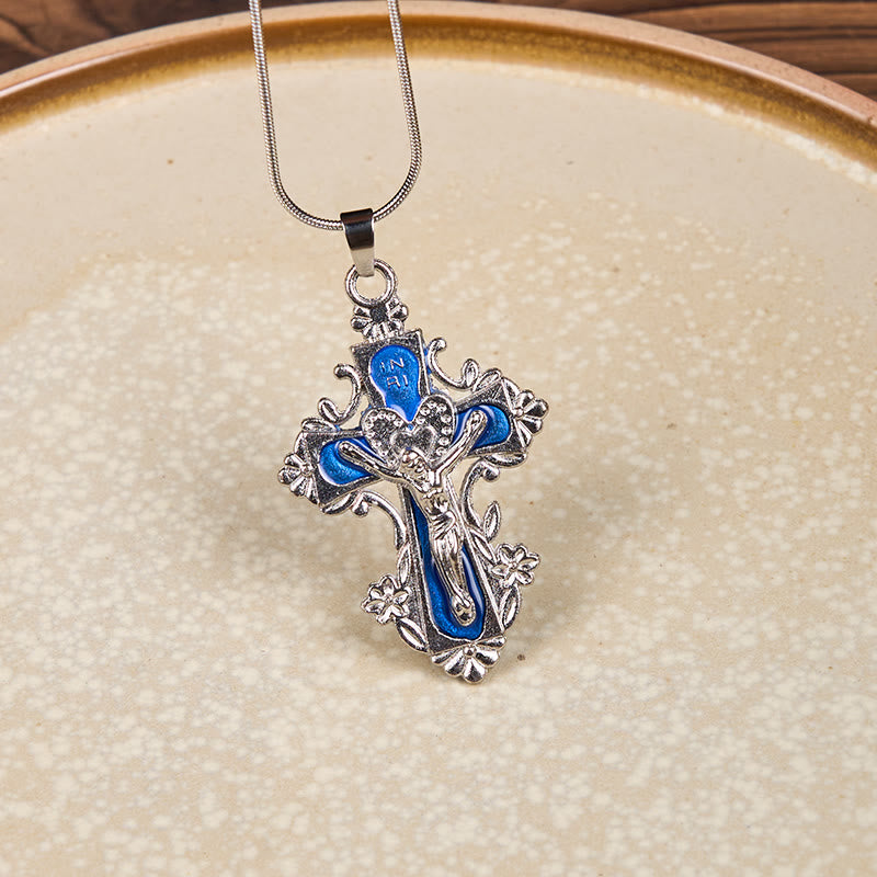 Collar con colgante de crucifijo clásico de 4 colores con cruz de Jesús
