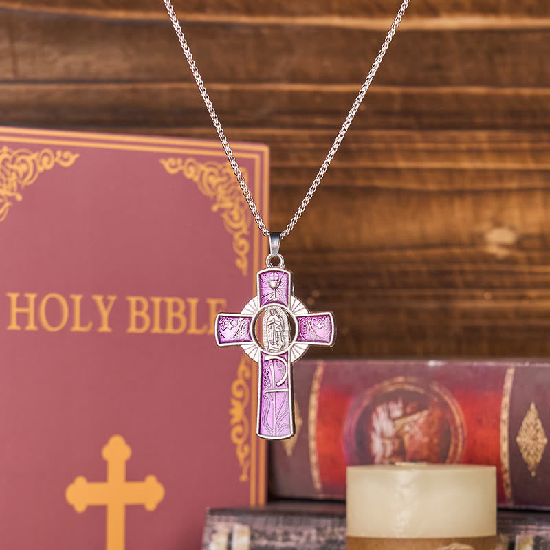 Collar con colgante de cruz de la Virgen María de Guadalupe de 6 colores