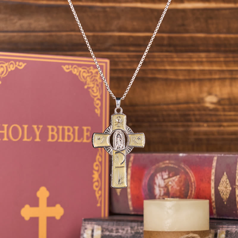Collar con colgante de cruz de la Virgen María de Guadalupe de 6 colores